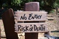 A handmade sign warning of the danger of death and no entry Royalty Free Stock Photo