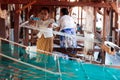 Handmade silk fabrication from Lotus in Inle Lake, Myanmar, Burma Royalty Free Stock Photo