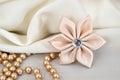 Handmade silk kanzashi flower and pearls