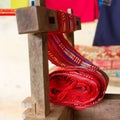 Handmade silk textile industry, silk scarf on a old machine