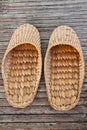 Handmade slippers from dry water hyacinth