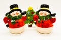 Handmade snowmen figurines isolated on white background. Christmas decoration.