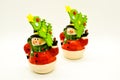 Handmade snowmen figurines isolated on white background. Christmas decoration.