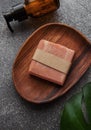 Handmade soap bar and green leaf Royalty Free Stock Photo