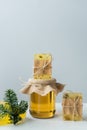 Handmade soap on jar with honey Royalty Free Stock Photo