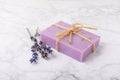Handmade soap. Lavender spa. Lavender flowers and handmade soap.