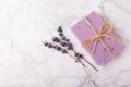 Handmade soap. Lavender spa. Lavender flowers and handmade soap.