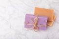 Handmade soap. Lavender spa. Lavender flowers and handmade soap.