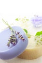 Handmade soap with lavenders and white flowers