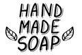 Handmade soap logo. Hand made needlework doodle logo, badges, sticker. Lettering calligraphy icon. Vector eps handwritten brush Royalty Free Stock Photo