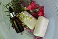 Handmade soap with rose petals, medicinal chamomile and aromatic oil