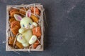 handmade soap in the shape of a rabbit. figurine of a white rabbit with cookies in a box for sale. Gift for Easter