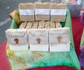 Handmade soaps at a Farmer`s Market, Christian label