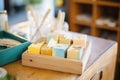 handmade soaps in a wooden box, zero waste concept Royalty Free Stock Photo