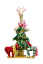 Handmade soft toy isolated New Year tree and giraf