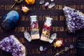 Handmade spell jar bottles with good intentions for home protection and inner balance.