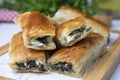 Handmade Spinach Cheese Pie - pastry, Turkish name el acmasi borek, rulo borek. Royalty Free Stock Photo