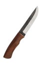 Handmade stainless steel hunting knife with wooden handle, insulated on white background