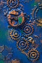 Handmade steampunk background mechanical cogs wheels clockwork