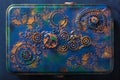 Handmade steampunk box with mechanical cogs wheels clockwork Royalty Free Stock Photo