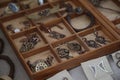 Handmade steampunk jewelry in a wooden box