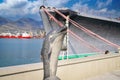 Handmade stone dolphin statue near the sea