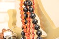 Handmade stone rosary in showcase