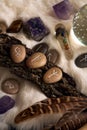 handmade stone runes on white fur