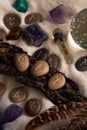 handmade stone runes on white fur Royalty Free Stock Photo