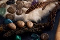 handmade stone runes on white fur