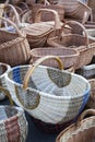 Handmade straw wicker baskets Royalty Free Stock Photo