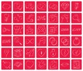 Handmade stroke vector love icons on lovely red tiles. Valentines day. Royalty Free Stock Photo