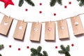 Handmade tinkered advent calendar with paper bags and stickers w