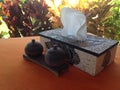 Handmade tissue box and kitchen utensil on the table