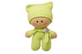 Handmade toy , crocheted in light green clothes, puppet Royalty Free Stock Photo