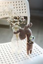 handmade toy moose close-up. funny toy elk