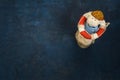 Handmade toy sailor boy figure in vest lifebuoy Royalty Free Stock Photo