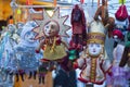 Handmade toys, dolls on a Christmas fair in St. Petersburg, Russ