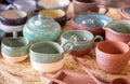 Traditional colored pottery sold at handicraft market