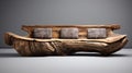 handmade unique rustic sofa made from solid wood on black background