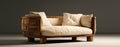 Handmade unique rustic sofa made from wooden logs. Isolated furniture piece for modern luxury living room. Created with generative