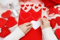 Handmade Valentine`s Day heart of textiles. Handmade decoration for the holiday Royalty Free Stock Photo