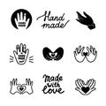 Handmade vector icons set - vintage elements in stamp print style and home made letterings. Vintage vector illustration Royalty Free Stock Photo