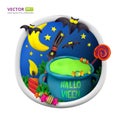 Handmade vector Plasticine round greeting card for Halloween