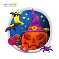 Handmade vector Plasticine round greeting card for Halloween