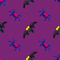 Handmade vector plasticine seamless pattern for Halloween isolated on pink background