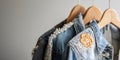 Handmade vintage denim jacket with floral patchwork Royalty Free Stock Photo