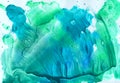 Handmade watercolor blue aquamarine turquoise green abstract background texture