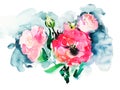 Handmade watercolor painting of pink roses, beautiful artwork Royalty Free Stock Photo