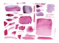 Handmade watercolor texture collection of pink paint